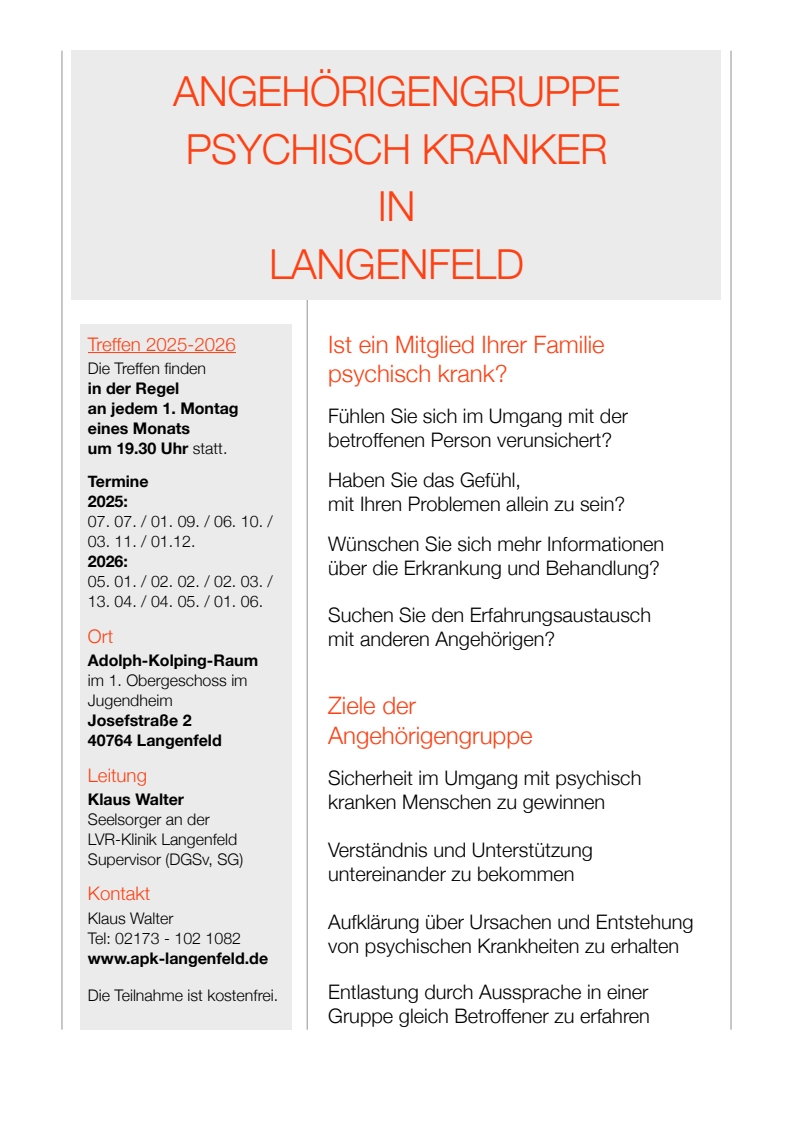 Plakat der Angehörigengruppe psychisch Kranker