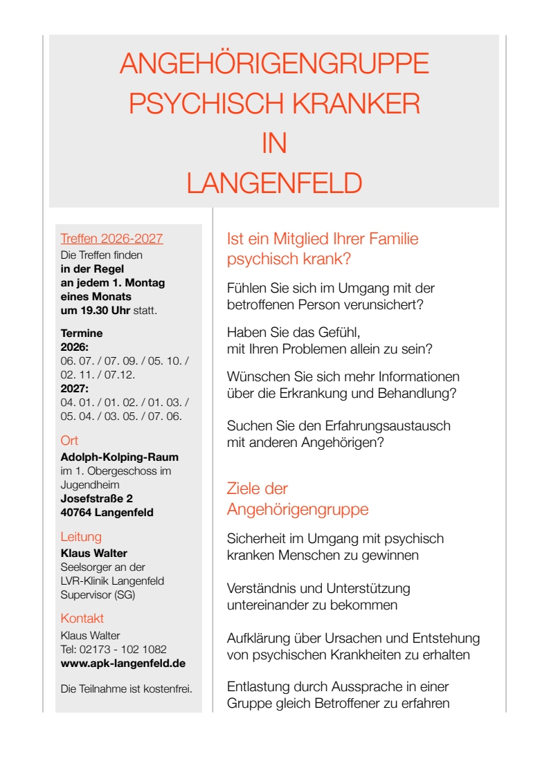 Plakat der Angehörigengruppe psychisch Kranker